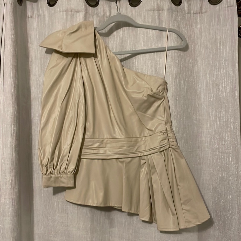 Pleather Cream Karlie One Shoulder Top